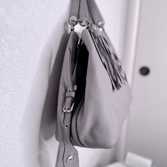 Michael Kors Brooklyn Leather Tassel  Grommet Satchel Tote Bag Purse,dove grey - Picture 3 of 9
